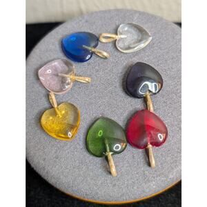 Vintage Lot of Seven Glass Heart Pendants